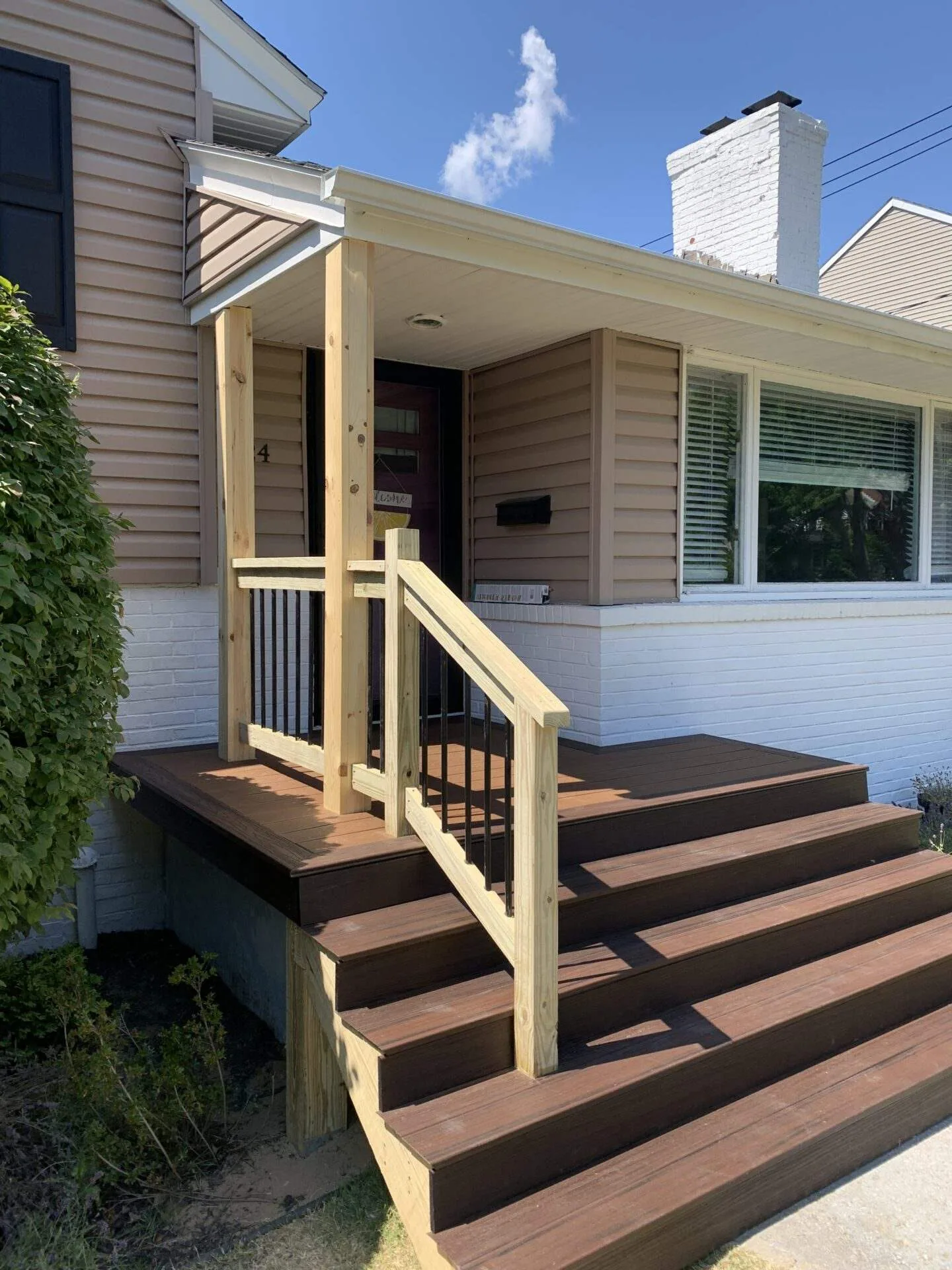 Porch with new railing and finished decking