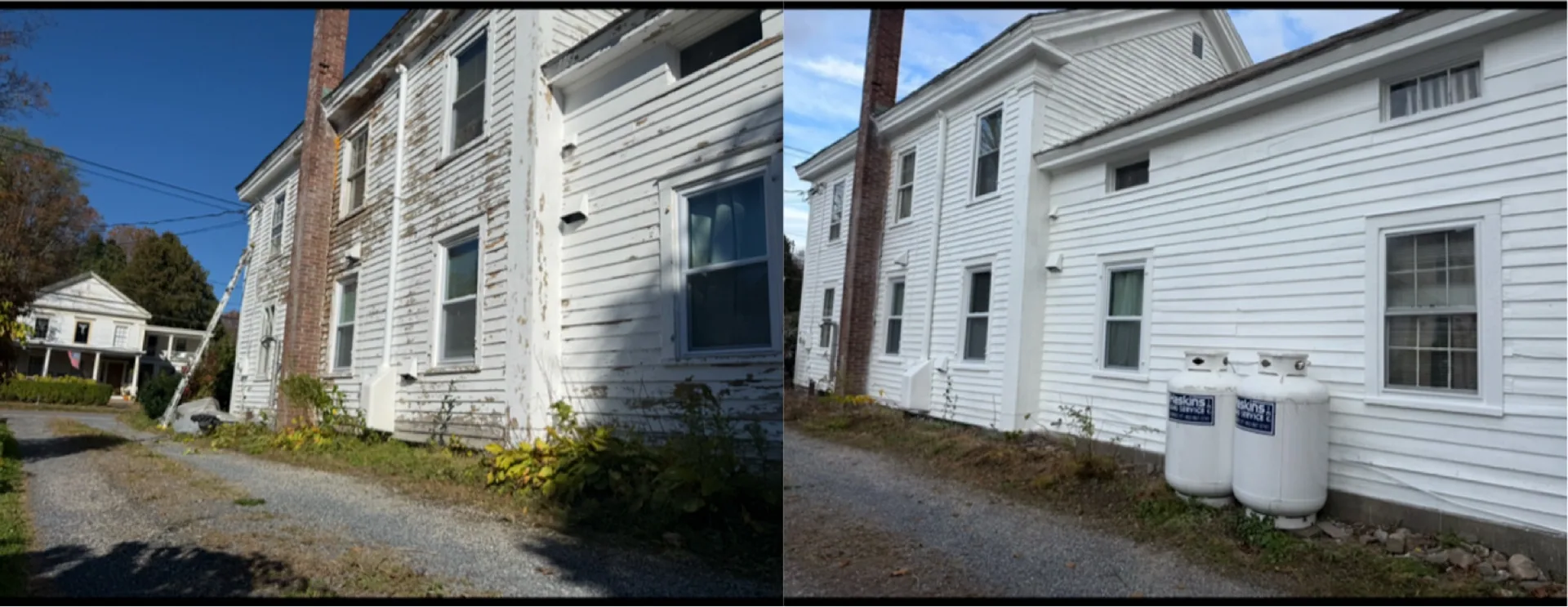 White clapboard siding on a restored home
