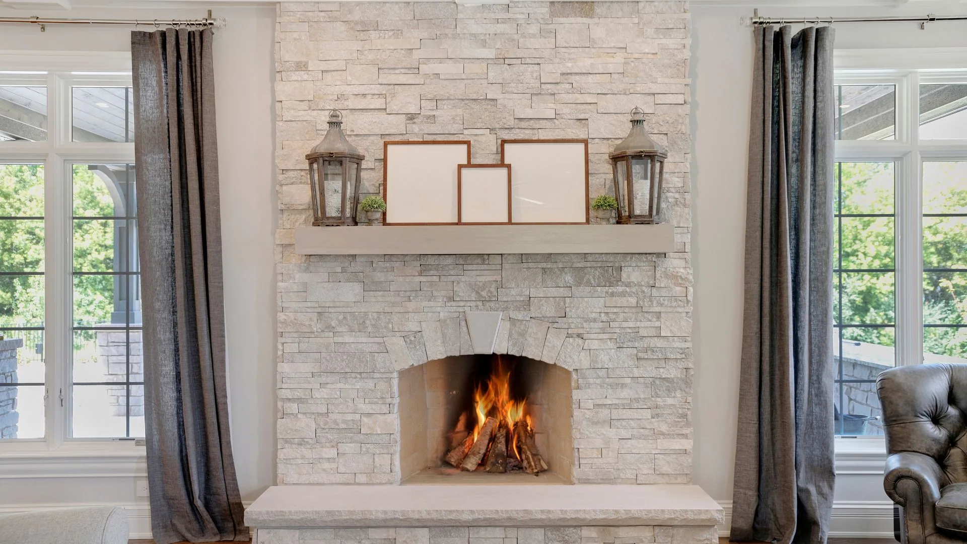 Solid timber mantel above a fireplace in a domestic room